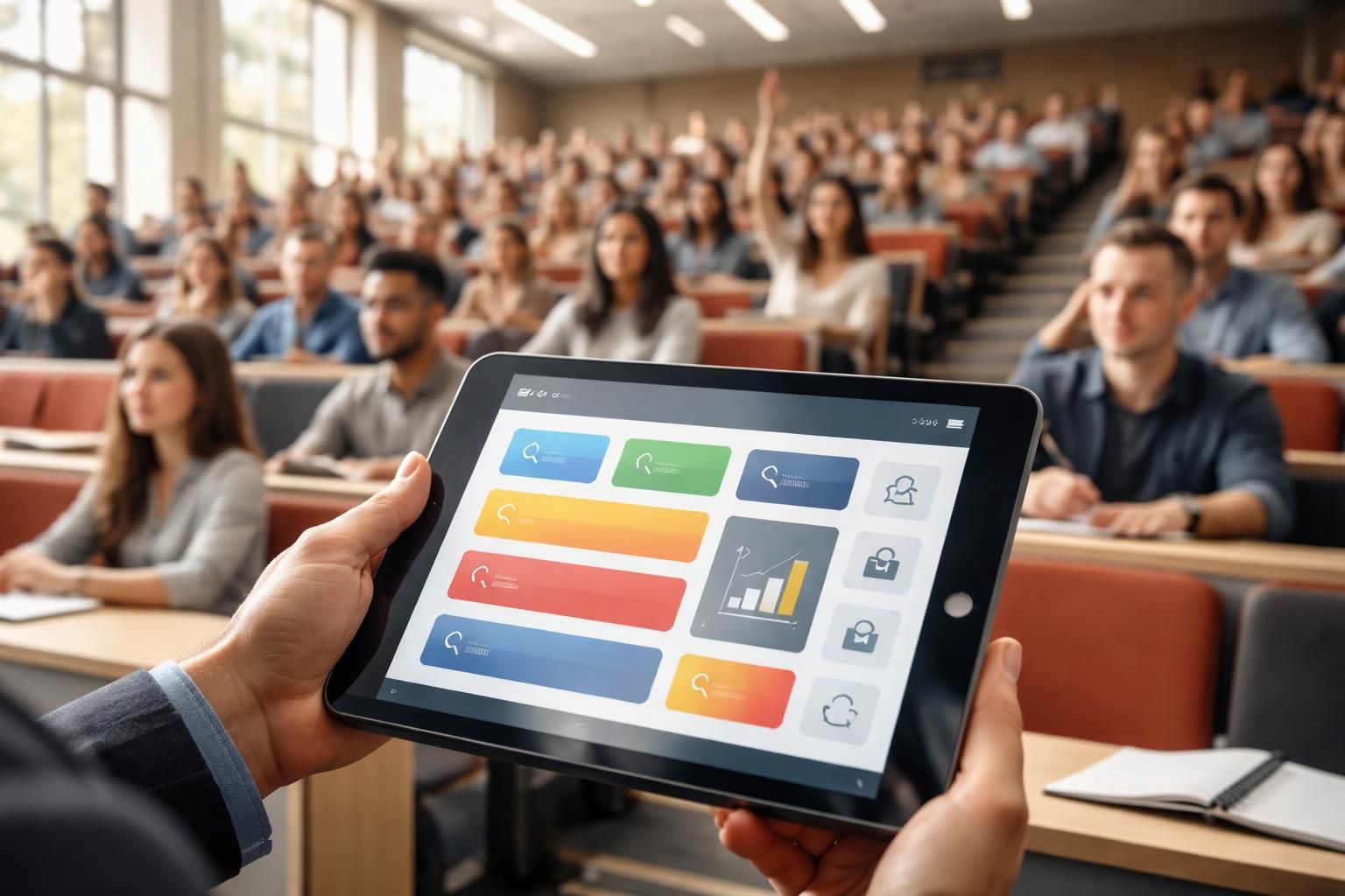 découvrez comment animer un quiz en amphithéâtre en lançant des votes et des sessions de questions/réponses grâce à une tablette tactile parfaitement configurée pour engager votre audience.