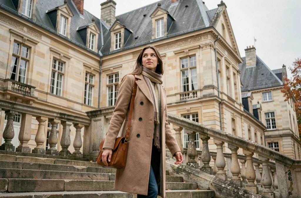 Une lycéenne descendant le grand escalier en pierre du lycée Alexandre Ribot à Saint-Omer